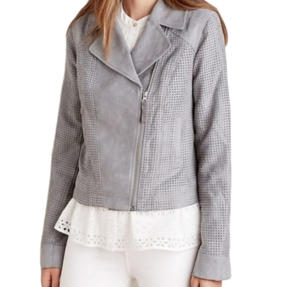 Anthropologie HEI HEI Gray Perforated Moto Jacket